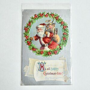 Antique Early 1900s Christmas Postcard Santa Hail Happy Christmas-tide!